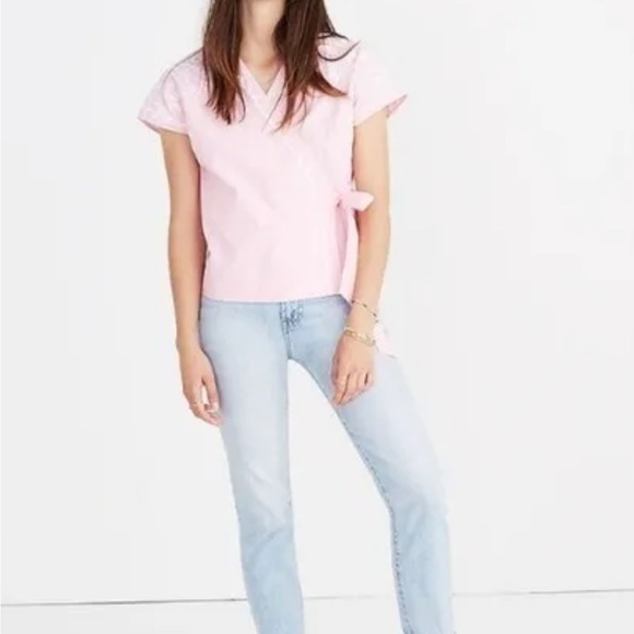 Madewell Embroidered Side-Tie Wrap Top WOMENS SIZE SMALL PINK - Picture 2 of 4